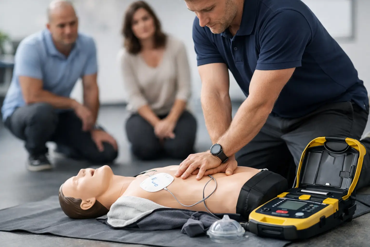 Erste-Hilfe-Kurs in Oberwolfach: Wiederbelebung mit Defibrillator an der Übungspuppe